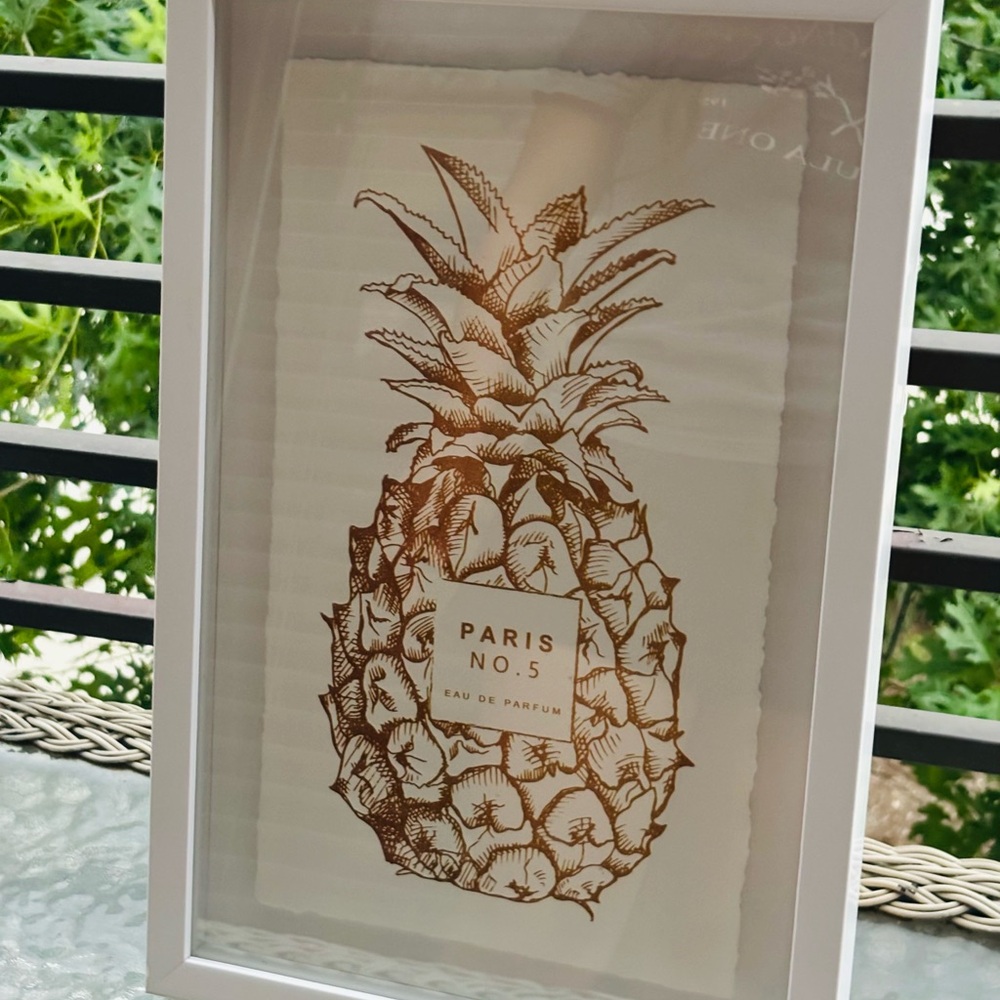 Elegant White Picture Frame with Pineapple Art